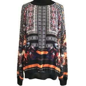 Boho Neo Deco Clover Canyon Sheer Pullover Blouse Geometric Floral Flowy